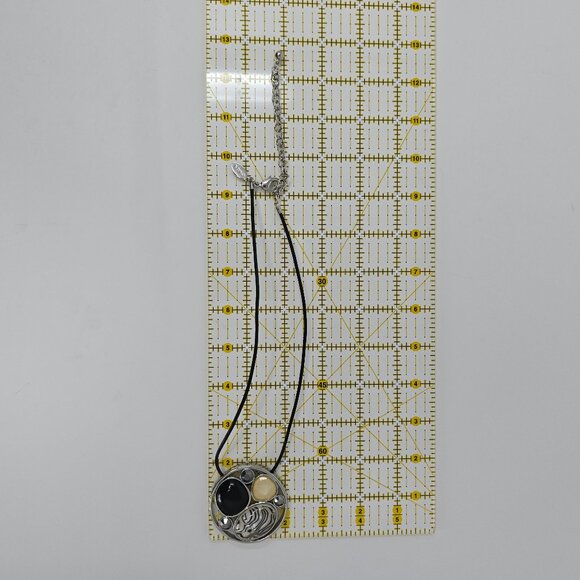 Chico’s Silver Tone Statement Necklace Mixed Cabochon Pendant on Black Cord - Picture 8 of 8